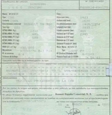 Veículo de Sucata renault twingo (co6) 1.2 (c066/67/68) 58 cv / 43 kw do ano 2001 alimentado d7ff7