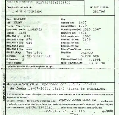 Scrapping Vehicle daewoo leganza 2.0 exclusive of the year 2000 powered x20sed