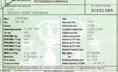 Veículo de Sucata citroen c15 1.8 diesel (161) do ano 1996 alimentado 161a