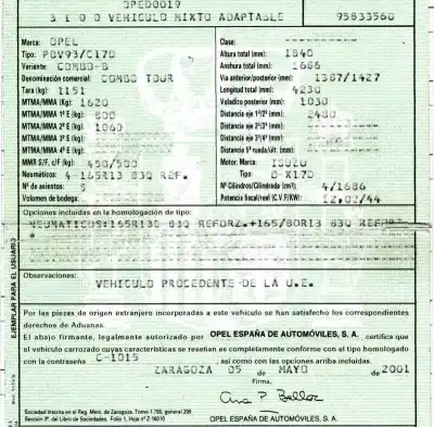 Veicolo di demolizione opel combo (corsa b) cargo dell'anno 2001 alimentato d-x17d