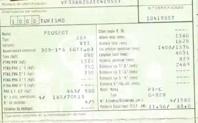 Veículo de Sucata peugeot 309 1.6 do ano 1991 alimentado b2b