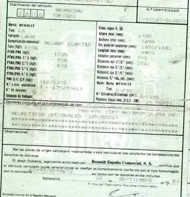 Здавання транспортного засобу renault                                            megane i classic (la0)                                                                                                                                                                                                                                     1.9 dti diesel cat                                                                                                                                                                                                                                         року 1997 потужний f9q a734