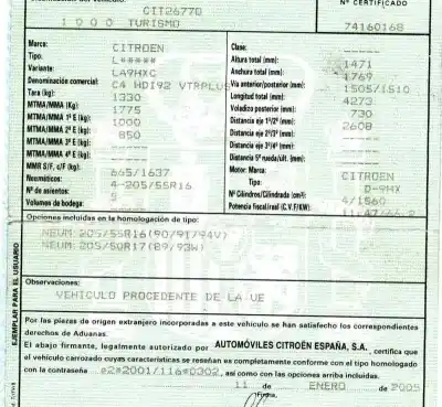 Veículo de Sucata citroen c4 coupe vtr do ano 2005 alimentado 9hx