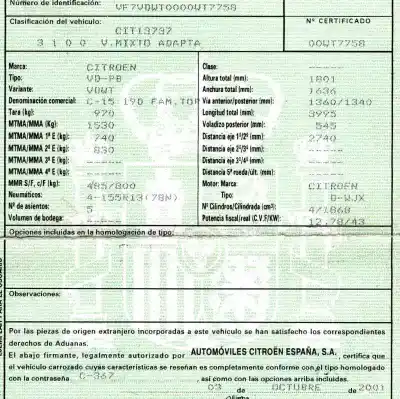 Veículo de Sucata citroen c-15 19d fam top do ano 2001 alimentado wjx