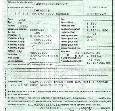 Veicolo di demolizione jeep compass 2.0 crd cat dell'anno 2007 alimentato d byl + serial