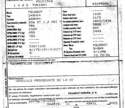 Veículo de Sucata peugeot 206 berlina xt do ano 2003 alimentado 8hx