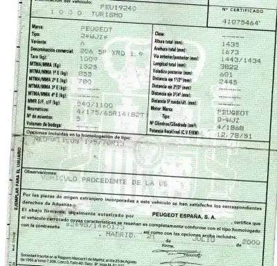 Veículo de Sucata peugeot 206 berlina xr do ano 1998 alimentado wjz