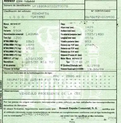 Здавання транспортного засобу renault laguna ii (bg0) 2.0 року 2004 потужний f4rj712