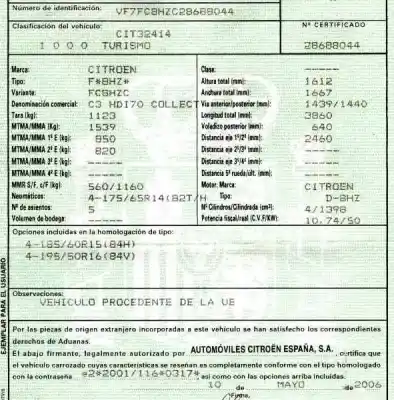 Veículo de Sucata citroen c3 1.4 hdi (68 cv) 1.4 hdi do ano 2006 alimentado 8hz