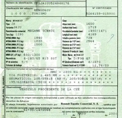 Утилизация автомобиля renault scénic i monospace (ja0/1_, fa0_) 1.9 dti (ja1u) года 2001 питание f9qq7