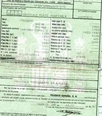 Scrapping Vehicle peugeot partner (s1) 1.9 diesel of the year 1997 powered d9b