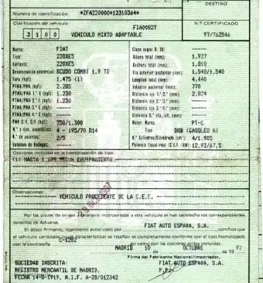 Veicolo di demolizione fiat scudo (222) 1.9 turbodiesel dell'anno 1997 alimentato d8b
