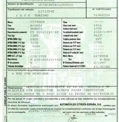 Veicolo di demolizione citroen c5 berlina 2.0 hdi x dell'anno 2003 alimentato rhz