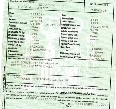 Veicolo di demolizione citroen c4 coupe vtr plus dell'anno 2005 alimentato 9hy