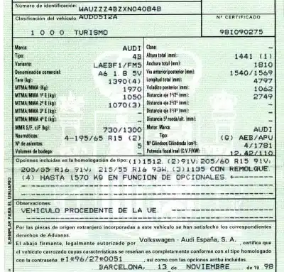 Veículo de Sucata audi a6 berlina (4b2) 1.8 t do ano 1998 alimentado aeb / apu