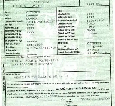 Scrapping Vehicle citroen c4 berlina collection of the year 2006 powered 9hx