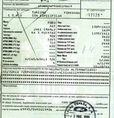 Утилизация автомобиля ford                                               ka (ccq)                                                                                                                                                                                                                                                   1.3 cat года 1999 питание j4k