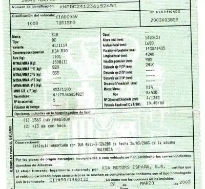 Vehicul casat kia rio i fastback (dc) 1.3 al anului 2003 alimentat a3d