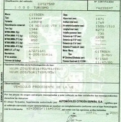 Veicolo di demolizione citroen c4 coupe vtr plus dell'anno 2005 alimentato 9hy