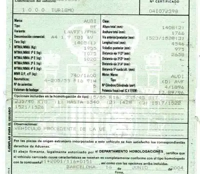 Vehicul casat audi a4 berlina (8e) 1.9 tdi (96kw) al anului 2004 alimentat avf