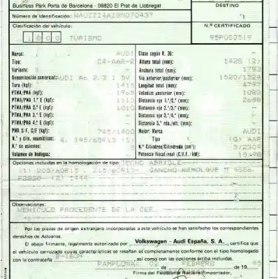 Veicolo di demolizione audi a6 berlina (c4) 2.3 dell'anno 1995 alimentato aar