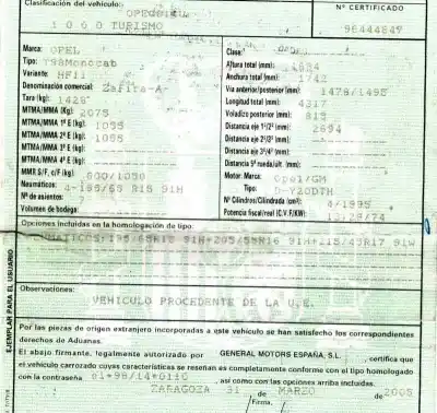 Veículo de Sucata opel zafira a elegance do ano 2005 alimentado y20dth