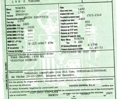 Veicolo di demolizione toyota prius (nhw30) executive dell'anno 2009 alimentato g 2zr