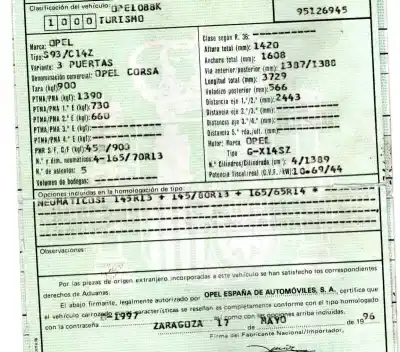 Sloopvoertuig opel corsa b 1.4 cat (2h6) van het jaar 1996 aangedreven x14sz