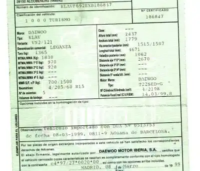 Scrapping Vehicle daewoo leganza 2.2 16v cat of the year 1999 powered t22sed