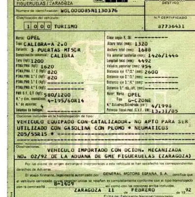 Scrapping Vehicle opel calibra básico of the year 1992 powered c20ne