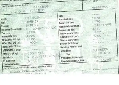 Veículo de Sucata citroen c5 berlina 2.0 hdi x do ano 2003 alimentado rhz