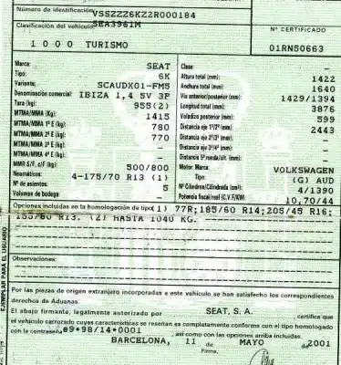 Veicolo di demolizione seat ibiza (6k1) 1.4 dell'anno 2001 alimentato aud