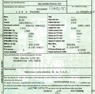 Sloopvoertuig toyota corolla (_e12_) 2.0 d-4d (cde120_) van het jaar 2003 aangedreven 1cdftv
