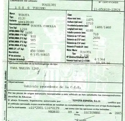 Veicolo di demolizione toyota corolla (_e12_) 1.4 d (nde120_) dell'anno 2005 alimentato 1nd