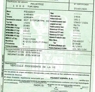 Veículo de Sucata peugeot 407 sw st sport do ano 2007 alimentado rhr