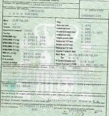 Scrapping Vehicle chrysler 300 c 3.5 of the year 2004 powered g 3 5