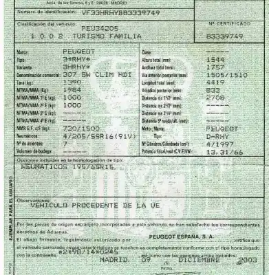 Scrapping Vehicle peugeot 307 break / sw (s1) 2.0 hdi cat of the year 2003 powered rhy