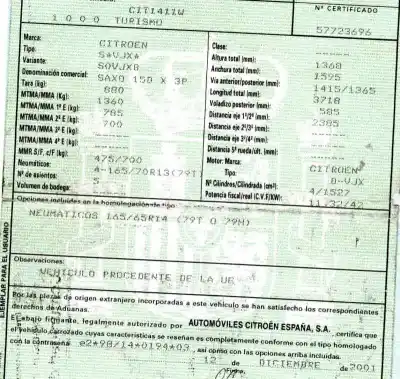 Veículo de Sucata citroen saxo 1.5 diesel do ano 2001 alimentado vjx
