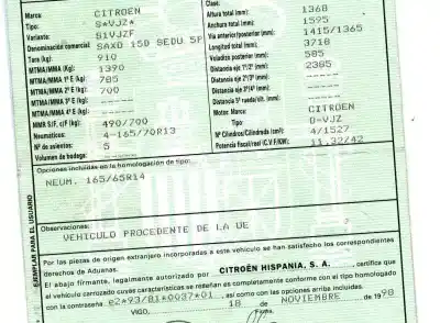 Veículo de Sucata citroen saxo 1.5 diesel do ano 1998 alimentado vjz