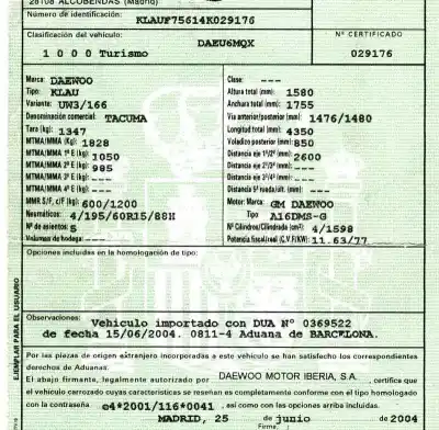 Veicolo di demolizione daewoo tacuma (u100) 1.6 dell'anno 2004 alimentato a16dms