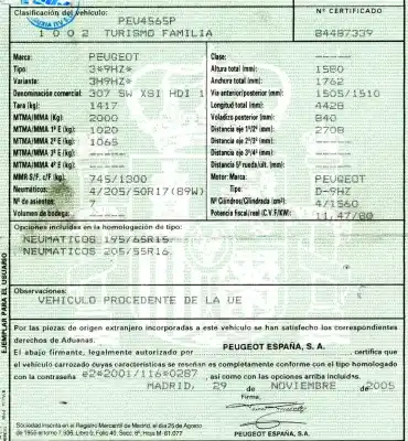 Утилизация автомобиля peugeot 307 break/sw (s2) 1.6 16v cat года 2006 питание 9hz