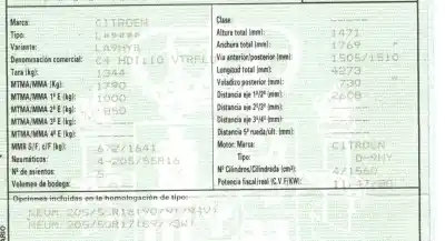 Veículo de Sucata citroen c4 coupe collection do ano 2005 alimentado 9hy