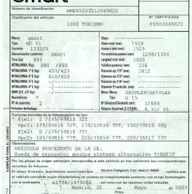 Scrapping Vehicle smart coupe turbo cat of the year 2003 powered g 15