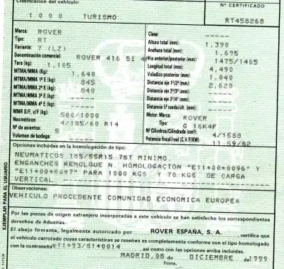 Veículo de Sucata mg serie 400 (rt) 416 si do ano 1999 alimentado 16k4f