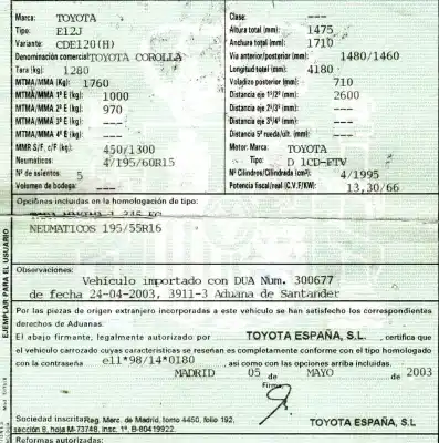 Veículo de Sucata toyota corolla (_e12_) 2.0 d-4d (cde120_) do ano 2003 alimentado 1cdftv