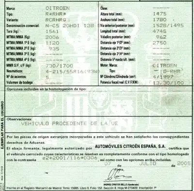 Scrapping Vehicle citroen c5 berlina 2.0 hdi cat (rhr / dw10bted4) of the year 2005 powered rhr