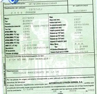 Veículo de Sucata citroen jumpy i (u6u_) 2.0 hdi 95 do ano 2003 alimentado rhx