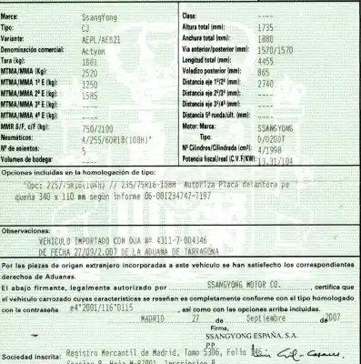 Здавання транспортного засобу ssangyong actyon 2.0 td cat року 2007 потужний d20dt/664951