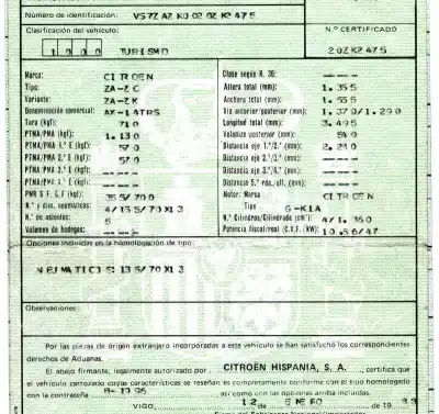 Veículo de Sucata citroen ax 1.4 (150d / k1b) do ano 1988 alimentado g-k1a