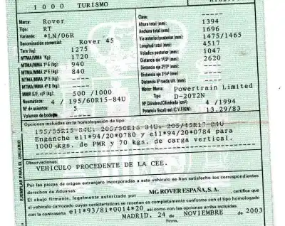 Veicolo di demolizione mg serie 45 (rt) 2.0 td dell'anno 2003 alimentato 20t2n